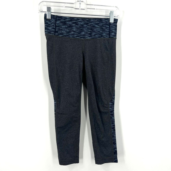 Athleta Gray Leggings Ankle Cropped Heathered Blue Racing Strip Running Women XS - Picture 2 of 10